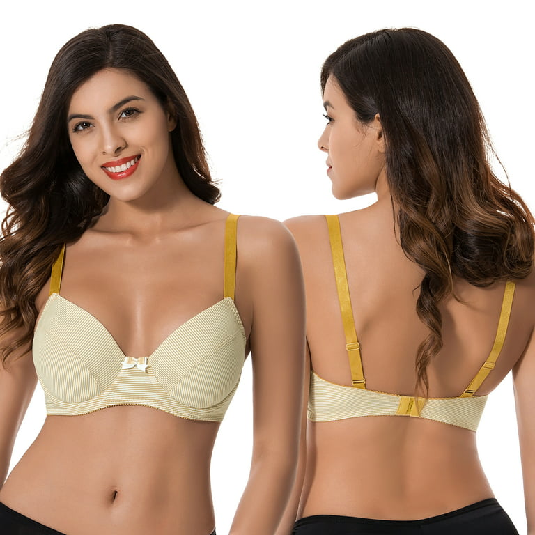 Curve Muse Plus Size Womens Cotton Unlined Balconette Underwire Bras-3  Pack-YELLOW,LIGHT PINK,LIGHT BLUE-48DD 