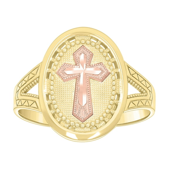10kt Real Two-tone Gold Womens Cross Religious Ring