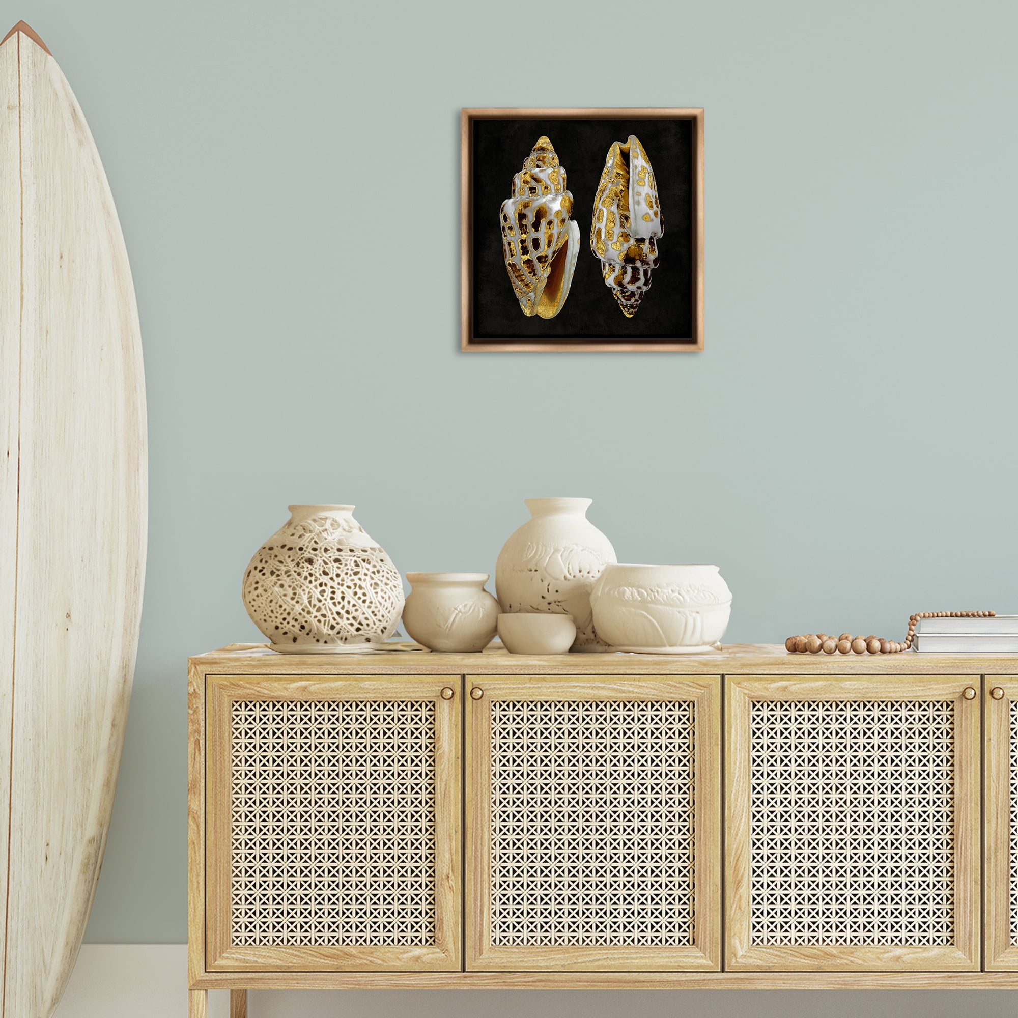 Stupell Industries Spotted Cowrie Shells Nautical & Beach Painting Brown Floater Framed Canvas Art Print Wall Art, 18 x 18