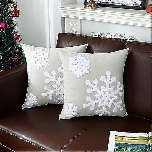 Fundas de almohada de invierno de Papá Noel con copos de nieve bordados, suaves, gruesas, cuadradas y sólidas, paquete de 2, 18 x 18 pulgadas