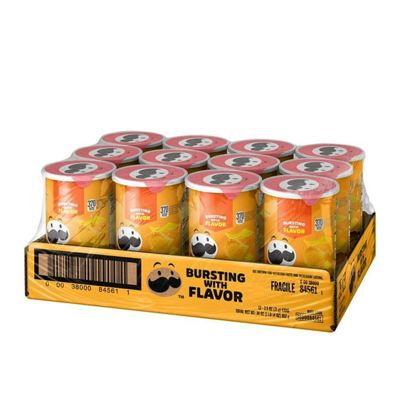 Pringles Cheddar Cheese Potato Crisps Chips Grab N’ Go 2.5 oz Cans (12 Pack) – Stackable Crunchy Cheese Flavored Snack