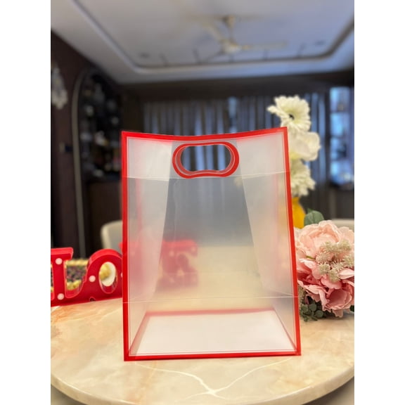 Clear PVC Gift Bag with Handle – Transparent Reusable Gift Packaging for Flowers, Valentine Gifts & Party Hampers