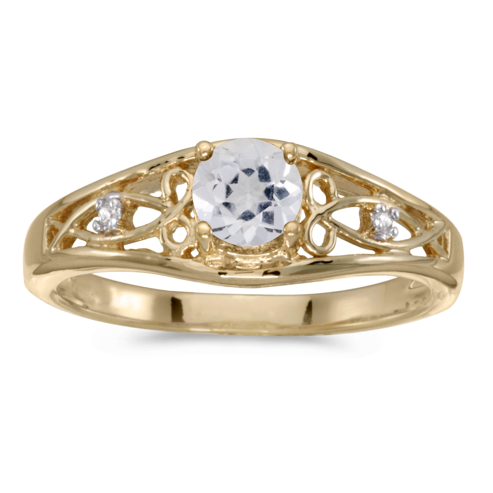 14k Yellow Gold Round White Topaz And Diamond Ring by