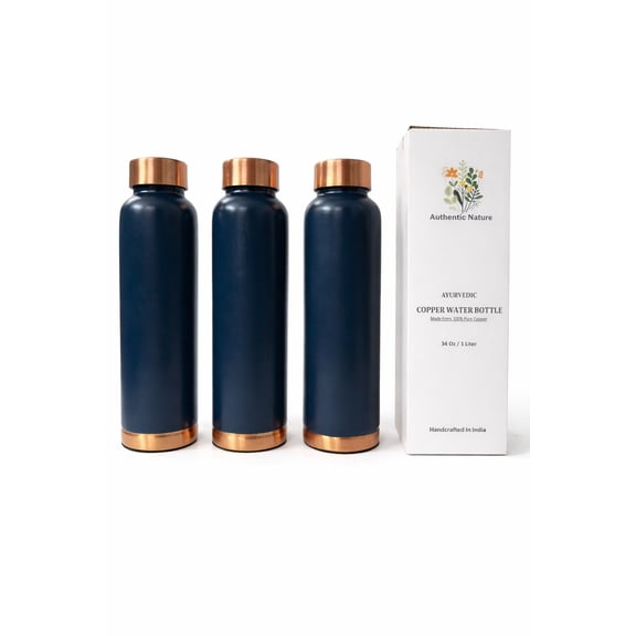 Authentic Nature Copper Water Bottle 900ml | With Anti Oxidant Properities | Provides Health Benefits | Pure Tamba | Blue (Pack of 3 Bottles)