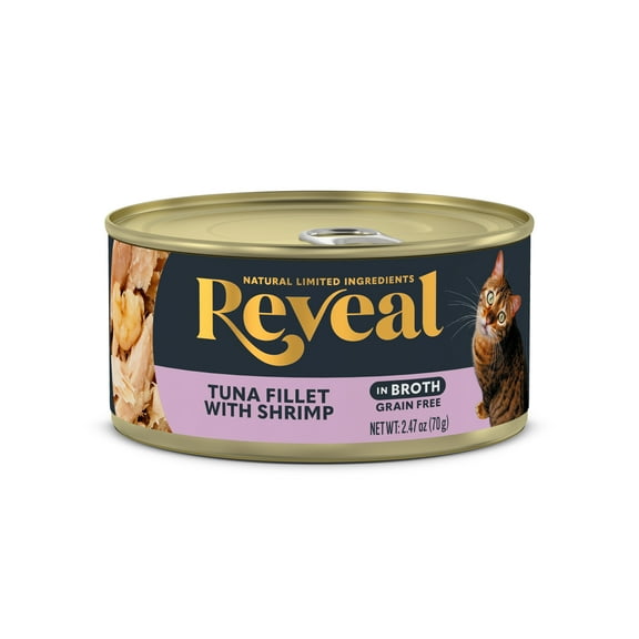 Reveal Natural Wet Cat Food, Tuna Fillet with Shrimp in Broth, 2.47 oz