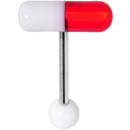 Acrylic White Barbell - Body Candy Stainless Steel Red White Acrylic Capsule Pill Top Barbell Tongue Ring