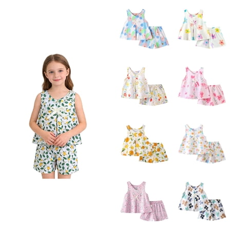 SROBPTY Girls 2-10Y Sleeveless Tank Tops with Shorts Summer Lightweight Two Piece Suits
