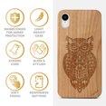 thumbnail image 4 of Case Yard Wooden Case Outside Soft TPU Silicone, Slim Fit Shockproof Wood Protective Phone Cover for Girls Boys Men and Women, Supports Wireless Charging Owl 3 Design case for iPhone-XR, 4 of 7