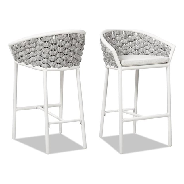 Rowan 27.5" Rope Barrel Low Back Patio Counter Stool Set of 2 Optic White