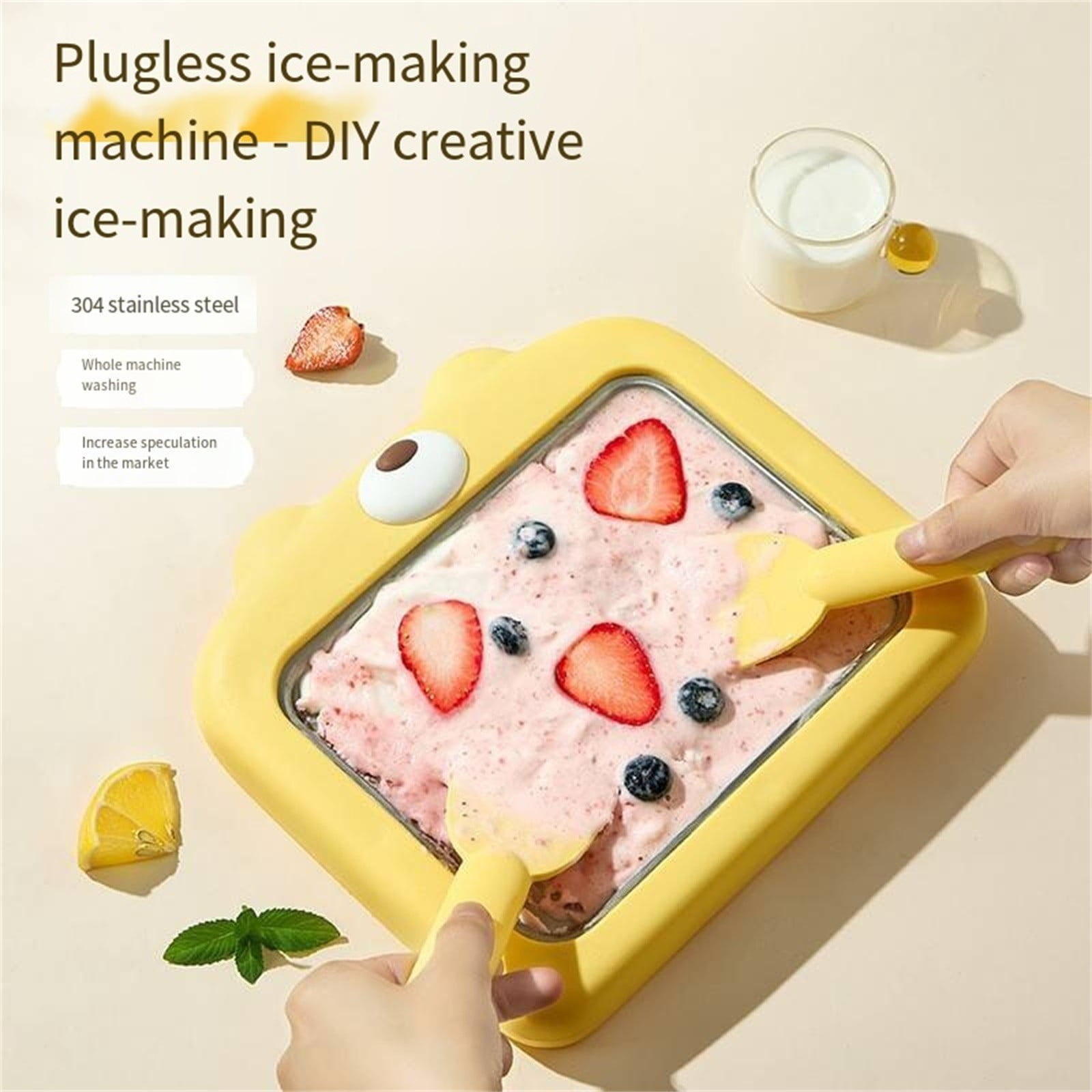 at Home Rolled Ice Cream Maker Kit, Diy Instant Ice Cream Machine with Stainless Steel Cold Plate And Scrapers for Homemade Frozen Desserts, Family Fun, And Party Treats Ciozy