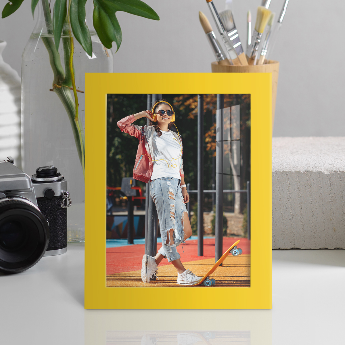Modern Real Wood 6x8 inch Picture Frame in Yellow