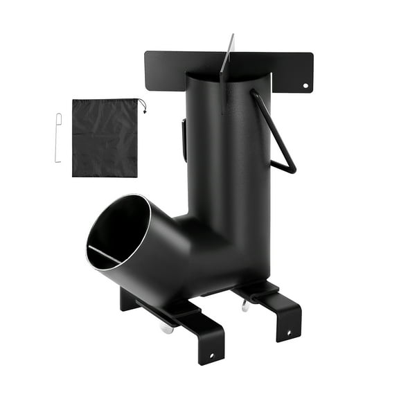 KFFKFF Portable Camping Rocket Stove, Carbon Steel Wood Burning Stove with Carrying Bag for Outdoor Cooking, Backpacking, Heating, and Backyard Use, Burns Wood, Twigs, or Sticks, Black
