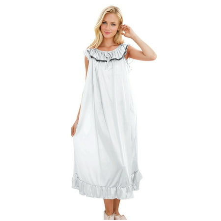 DxhmoneyHX Silky Nightgowns for Women Summer Ruffle Neckline Loose Short Sleeve Chemise Sleepwear Long Lingerie Dress