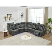 Power Reclining Sectional Recliner With Bass Speaker LED Light, Faux Leather Reclining Sectional Couch Sofa Electric L-Shape Sectional Recliner USB Port, Cup Holder, Storage Console For Living Room