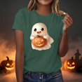 thumbnail image 2 of Htigea Womens Halloween T Shirts Cute Ghost Pumpkin Graphic T-Shirt | Crew Neck, Short Sleeve, Loose Fit, Soft Comfy, All Saints' Day, Holiday Party Tees 01#Green XXL, 2 of 9