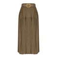 thumbnail image 2 of THDHVS Women's Skirts,Solid Color Linen Like High Waist A Line Ankle Length Skirt with Pocket Belt Casual Elegant Style,Summer Skirts for Women Coffee M, 2 of 7