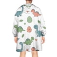 thumbnail image 2 of Wearable Oversized Blanket,White Cartoon Dinosaurs Eggs Hearts Pattern Wearable Blanket Hoodie for Adults,Cozy Hooded Blankets with Super Pockets,Super Warm Fuzzy Pullover for Women & Men, 2 of 6