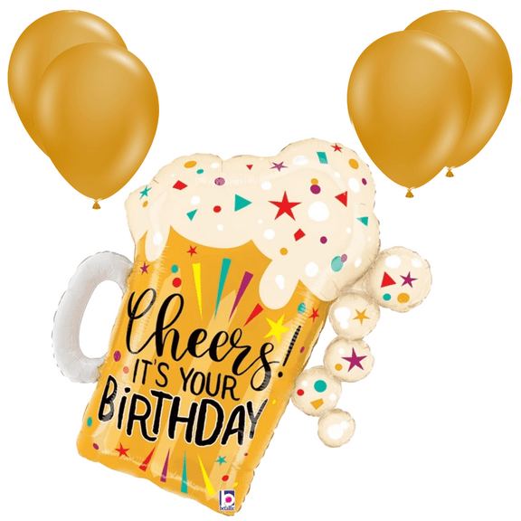LoonBalloon 27 Inch Beer Glass Birthday Balloon with 4 latex balloons- Fun & Festive