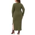thumbnail image 3 of DARING DIVA Plus Size Ribbed Knit Midi Side Slit Long Sleeves Dress 2X Army Green, 3 of 5