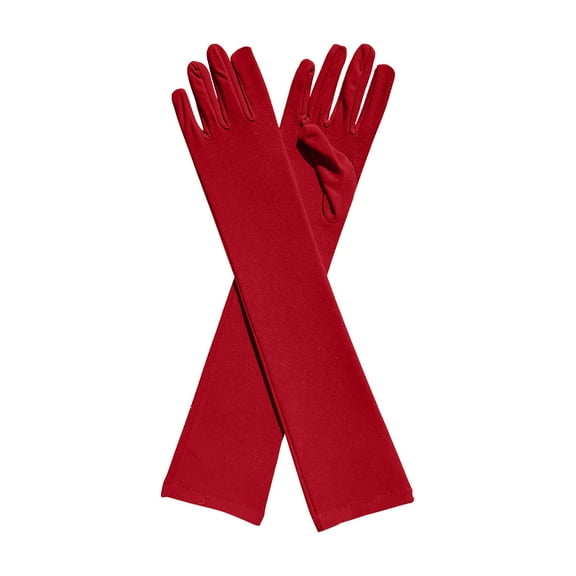 JIhuahe Milk Silk Elastic Gloves 18 Inches, Festival Party Group Performance Gloves, Stretchable Ball Dress Up Accessories for Women Men,Opera Length Gloves,Red