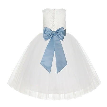 

Ivory Floral Lace Junior Flower Girl Dress Christening Baptism LG7