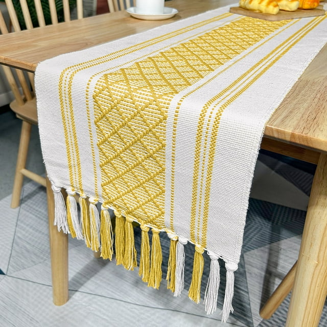 Nvzi Mantel de lino y algodón con borlas hecho a mano, mantel para mesa de té, mantel para mesa de té, mantel para mesa de té (amarillo, 250 * 35 cm)
