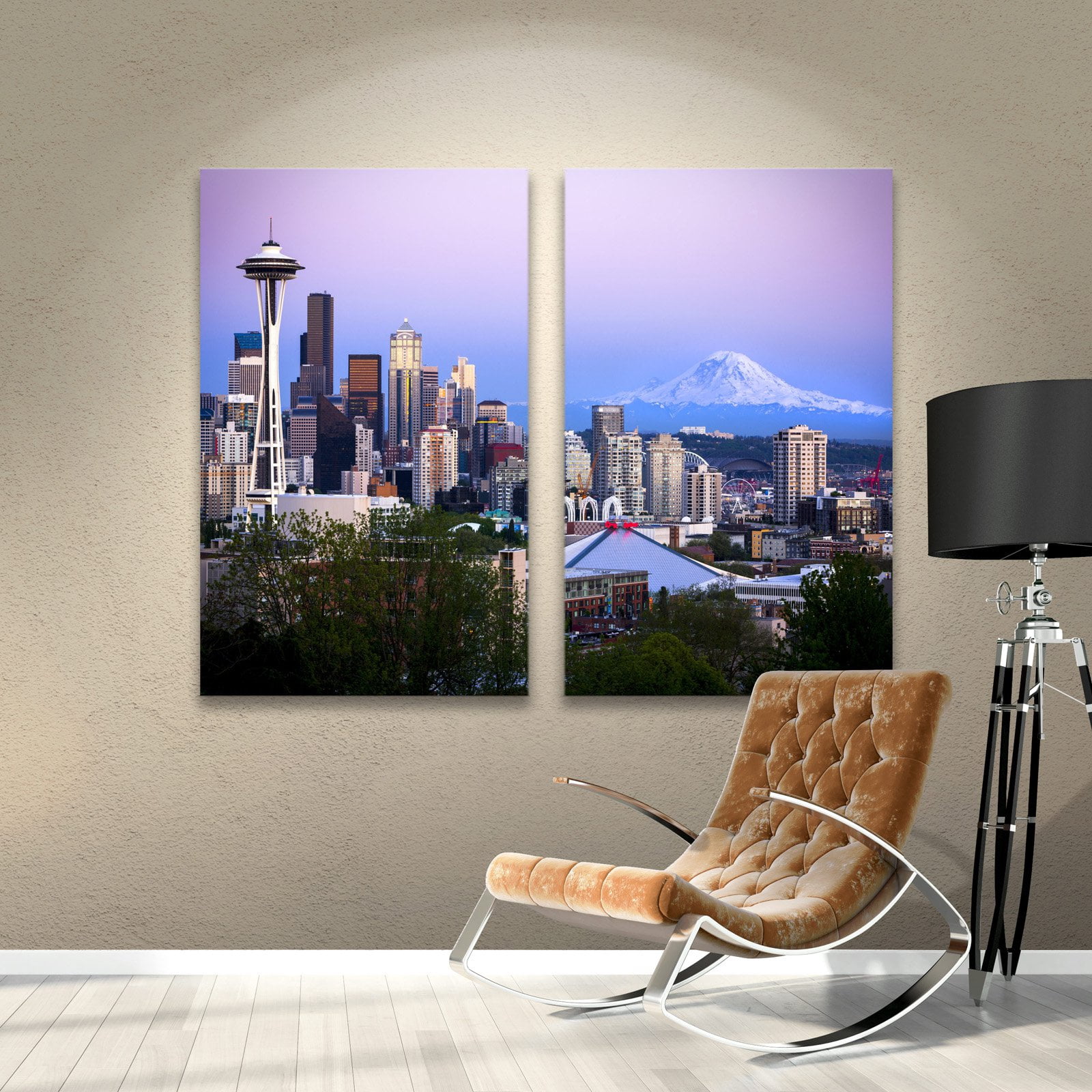 Cody York "Seattle And Mt. Rainier 2" Floater Framed Gallery-Wrapped Canvas