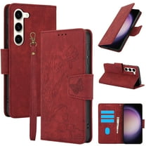 for Samsung Galaxy S22 Plus Wallet case with RFID Blocking Credit Card Holder,Flip PU Leather Emboss Butterfly Flower Shockproof Protective Cover Women Men for Samsung Galaxy S22 Plus Phone case,Red