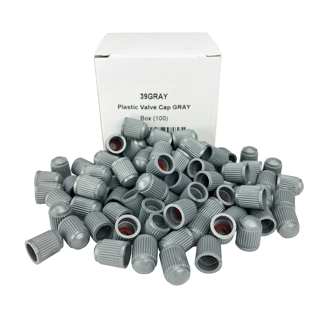 Pack of 100 Gray Valve Stem Caps w/ inner seal for all Schrader type