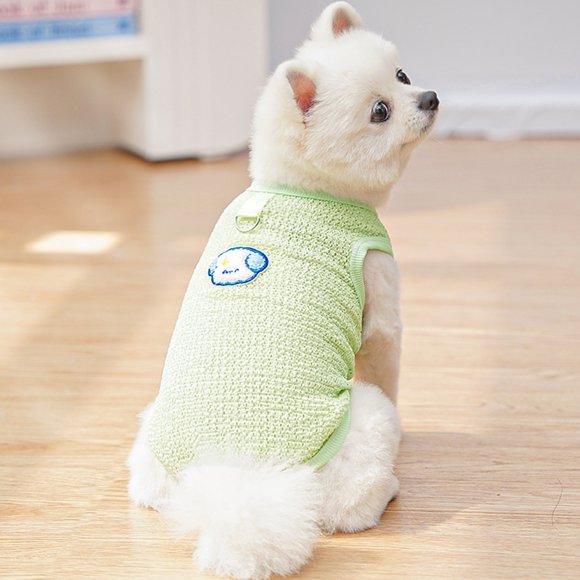 Puppy Embroidered Teddy Vest Summer Cute Dog Clothes Hollow Out Breathable Pomeranian Pullover Fashion Mesh Maltese T-Shirt Green XS