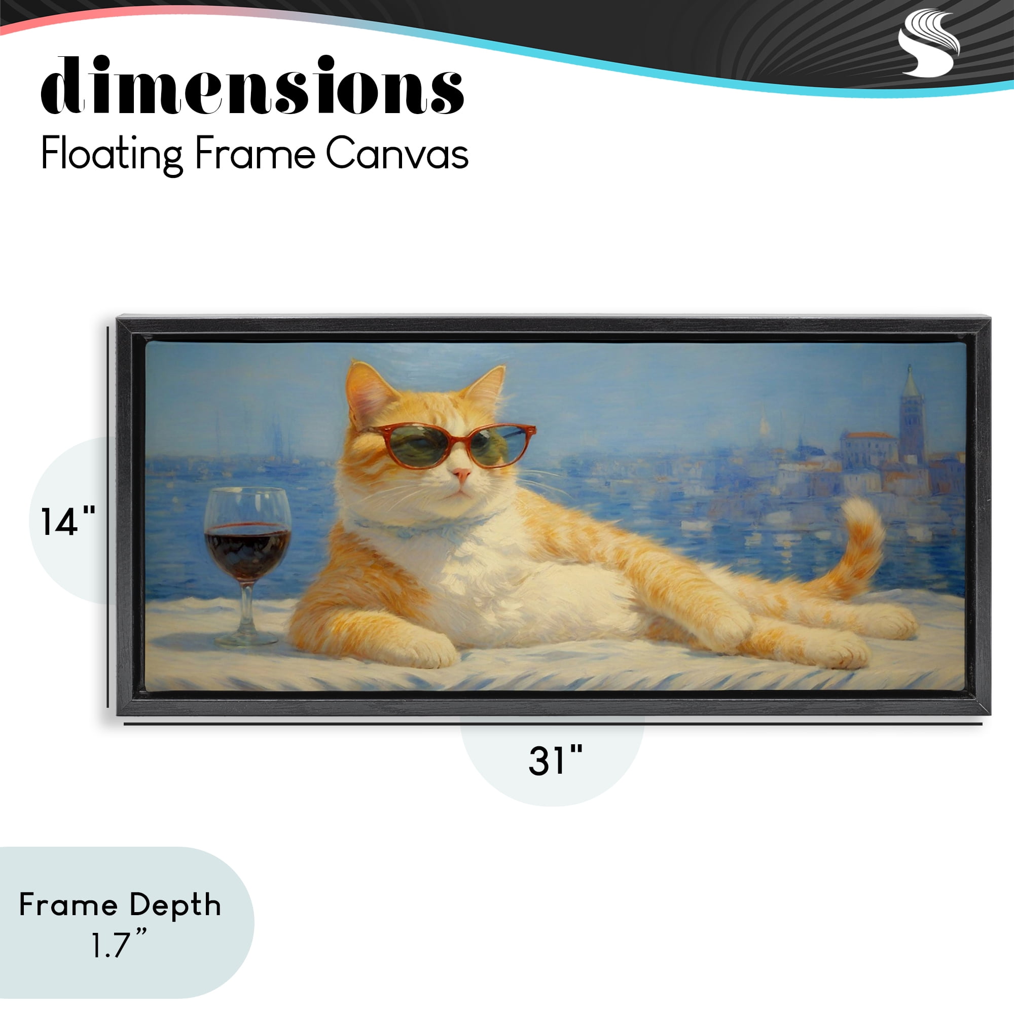 Stupell Industries Lounging Feline with Wine Glass Black Framed Floater Canvas Wall Art, design by Angie Hawke