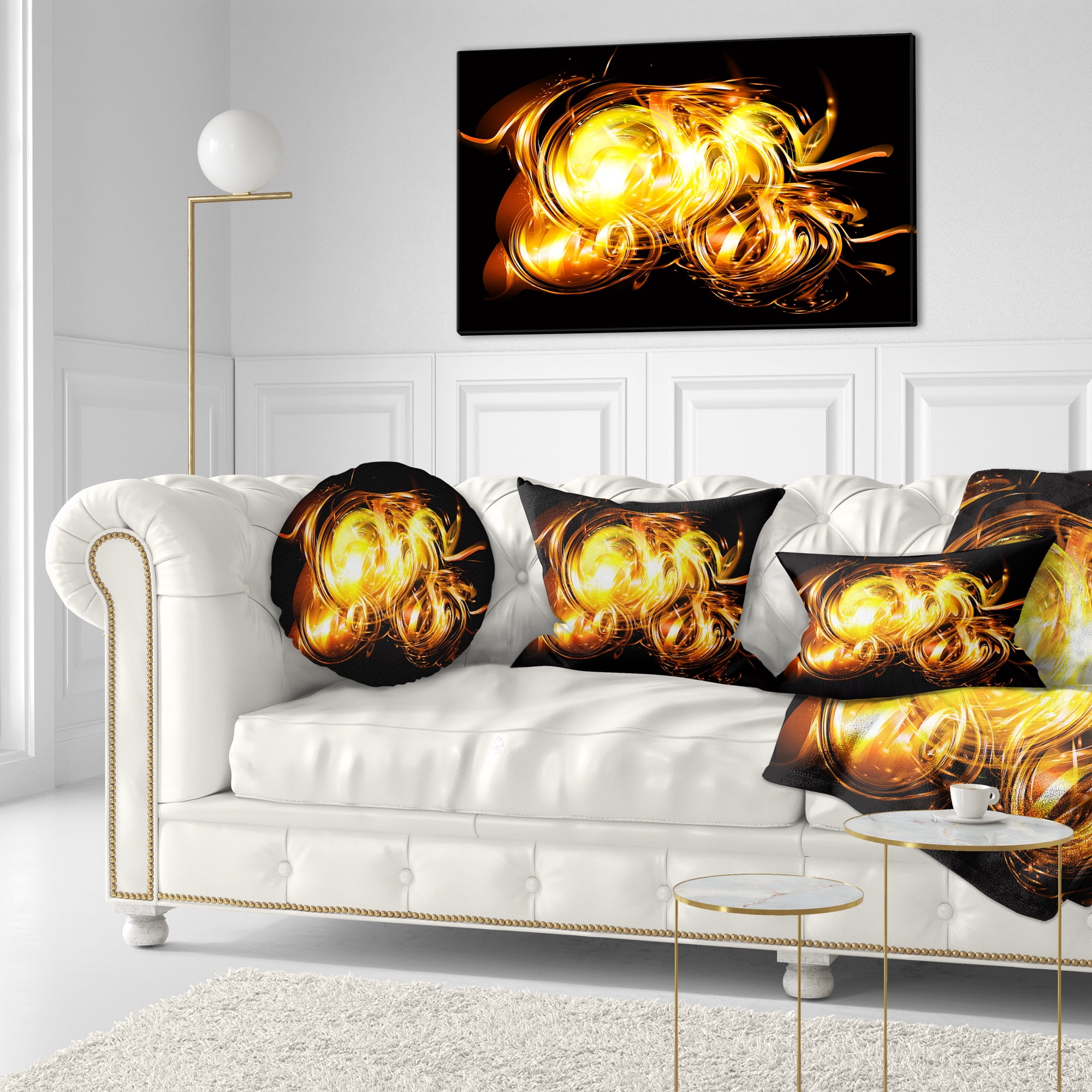 Designart Abstract Fractal Fire on Black - Abstract Throw Pillow - 12x20