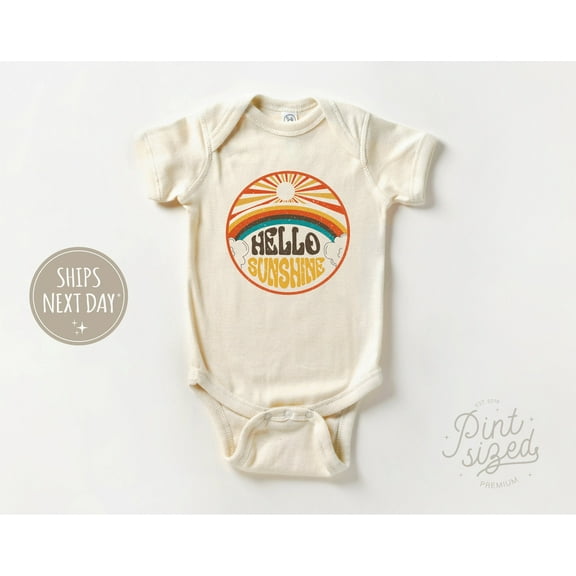 Hello Sunshine Baby Onesie, Retro Summer Bodysuit, Cute Baby Onesie Cute Baby Onesie, BABY BODYSUIT LAT 4424