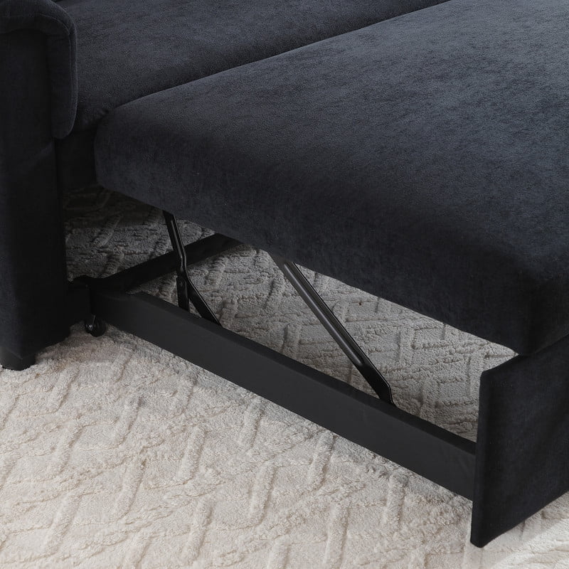 3-in-1 Convertible Velvet Pull Out Sofa Bed, Loveseat Chaise Sleeper Sofa with Adjustable Backrest, USB Ports & Side Pockets