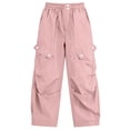 thumbnail image 4 of Xyant Girls Cargo Parachute Pants Elastic Waist Wide Leg Streetwear Dance Trousers with Pockets (Pink,7-8 Years ), 4 of 6