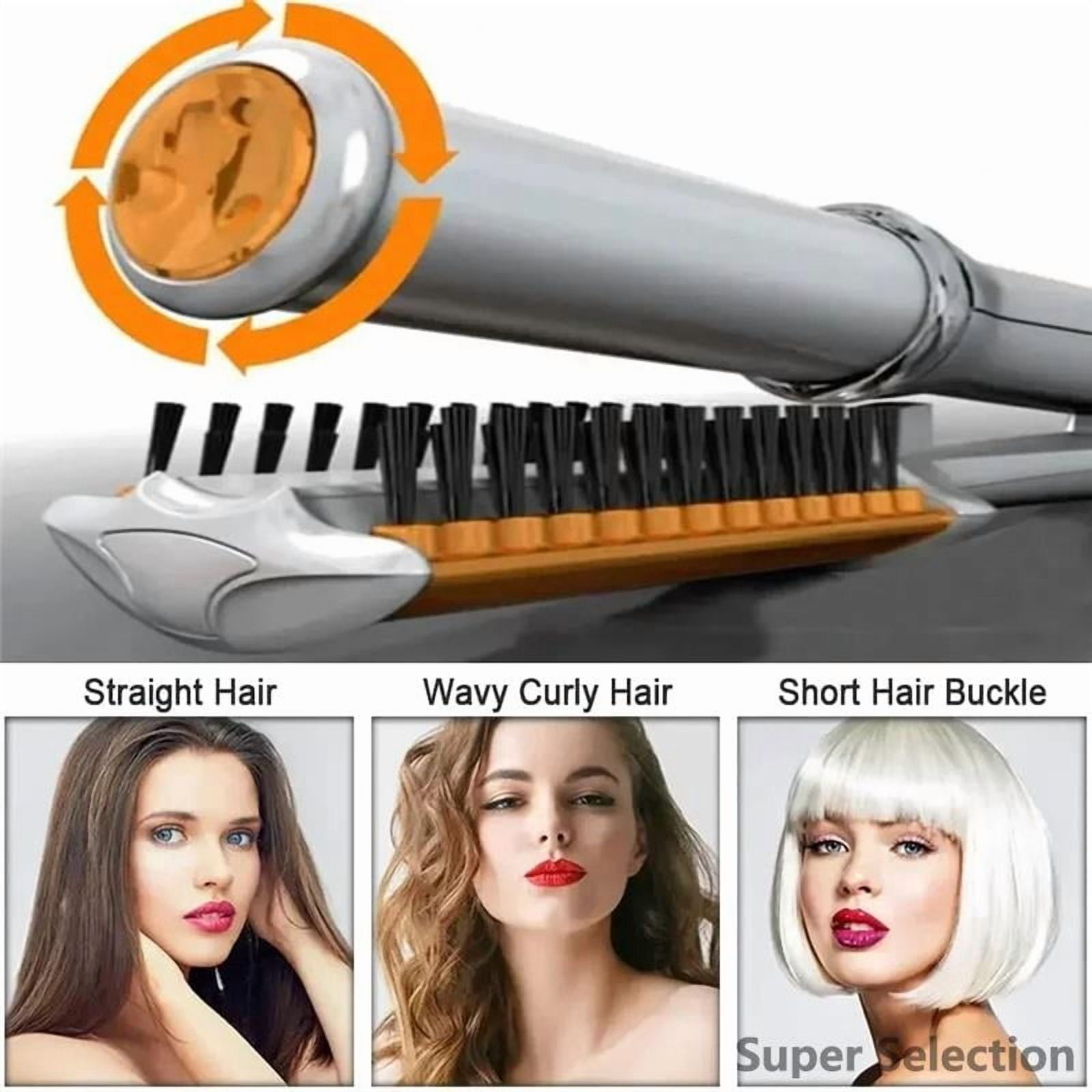 2-in-1 Rotating Hair Styler & Straightener, Automatic Curling Iron Brush With Ceramic Tourmaline Plates, 3 Temperature Settings 230°C, Dual Voltage For Home Use
