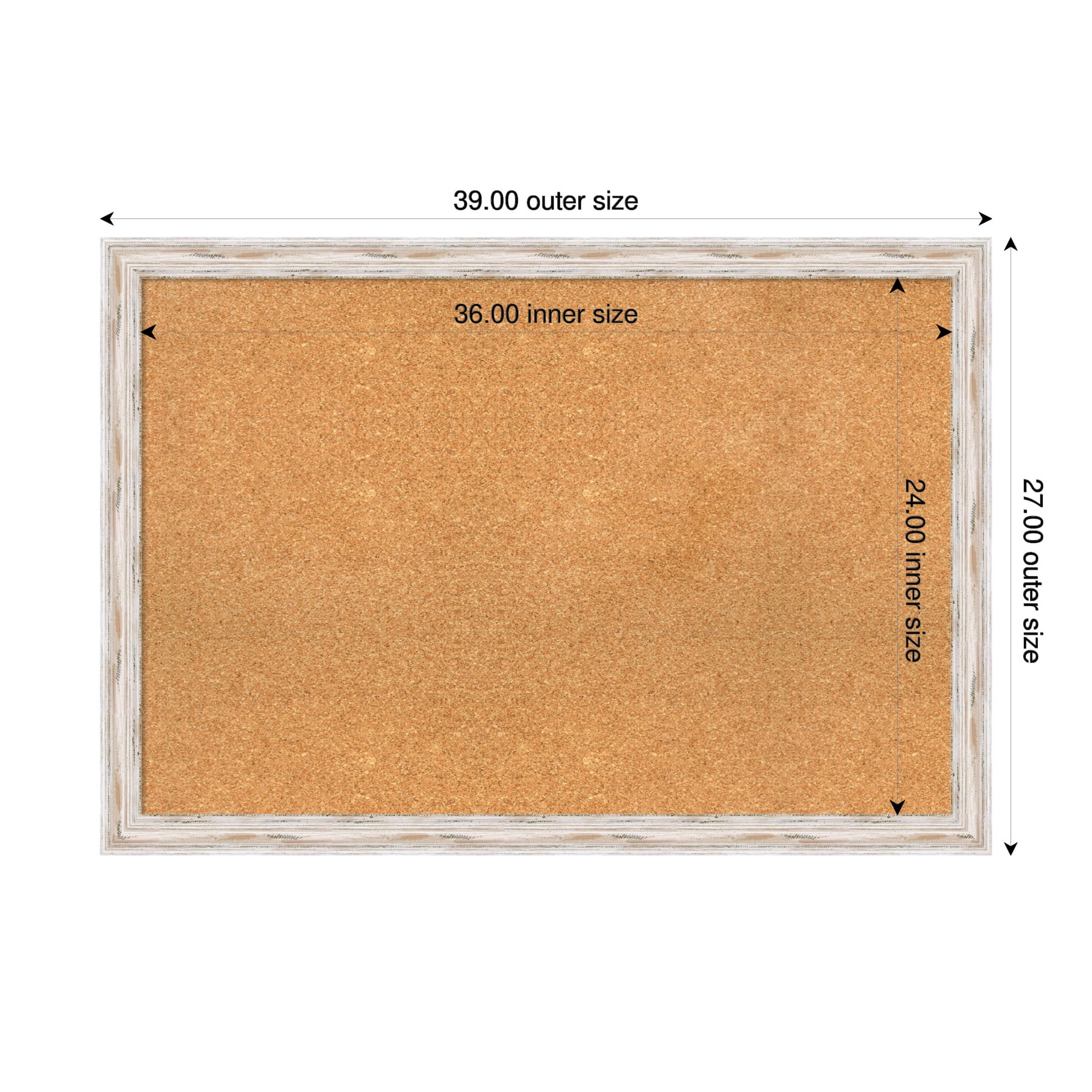 Amanti Art Natural Cork Board Wood Framed Alexandria White Wash Narrow Bulletin Board 39 in. x 27 in.