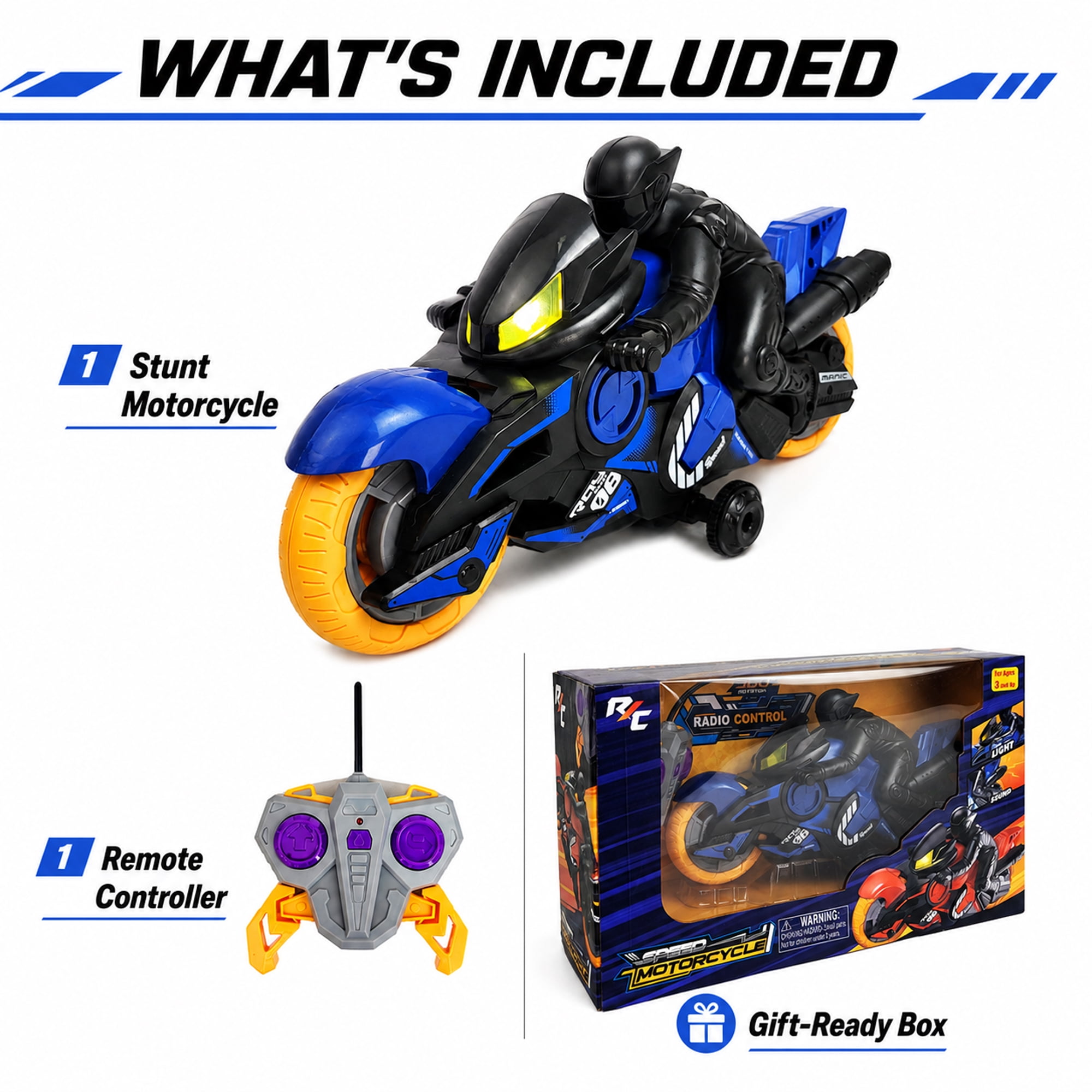 Stunt Motorcycle Toy with Remote Controller, 360° Spinning Motorbike with Side Drift Wheels, Indoor Racing Toy for Kids Ages 3+