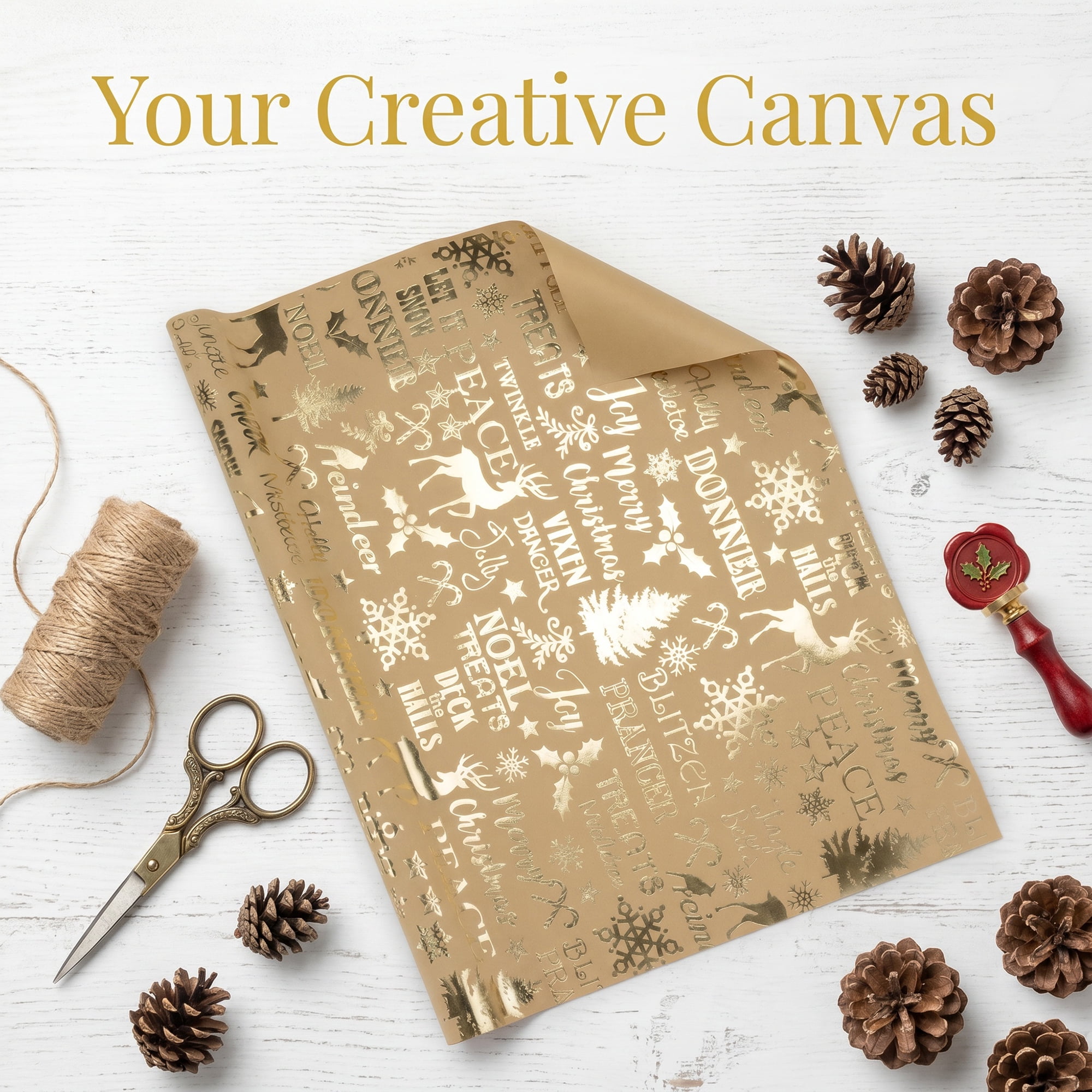Unique Bargains Heavyweight Christmas Wrapping Paper for Gifts Letter Gold 27.6"x 19.7"