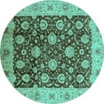 thumbnail image 1 of Ahgly Company Indoor Round Oriental Turquoise Blue Traditional Area Rugs, 7' Round, 1 of 4