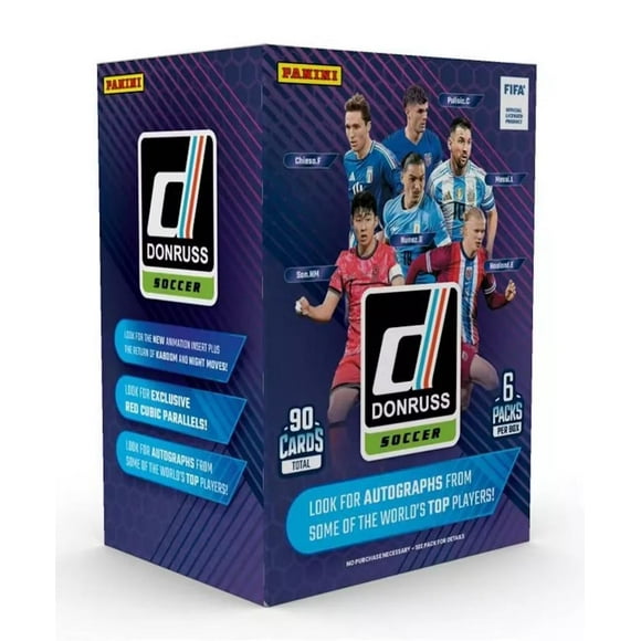 Boîte de Cartes à Échanger Blaster Donruss Soccer 2024/25 Panini, Lot de 6 (Exclusivité Blaster Parallèles Rouges Cubiques)