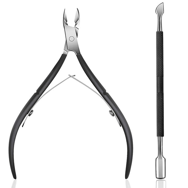 Alicates para cutículas con empujador de cutículas $ Recortador de cutículas Tijeras para cutículas de acero inoxidable Herramienta para quitar cutículas de uñas $ Tijeras para cutículas de acero