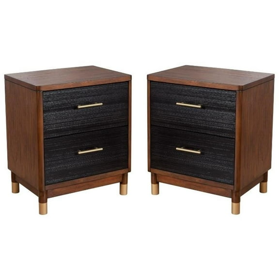 Home Square 2 Drawer Wood Nightstand in Dark Walnut - Set of 2