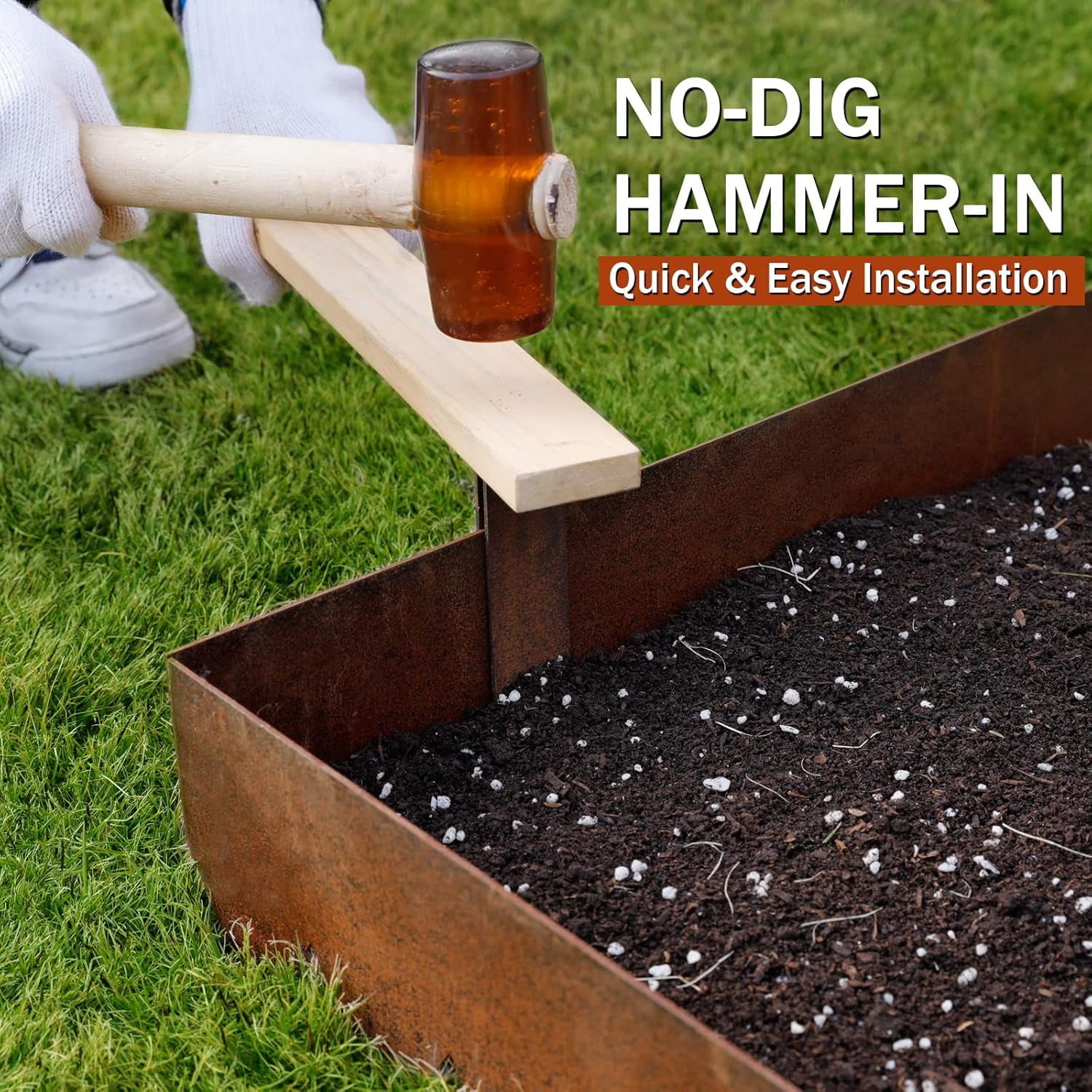 DAVYLINE 6 Pack Pre-Rusted Cor-Ten Steel Landscape Edging - 40" L x 5.5" H Each (20ft Total) - No-Dig Hammer-in Heavy Duty 14-Gauge Metal Edging Border w/ 7 Clips & Gloves - Edge for Lawn Yard
