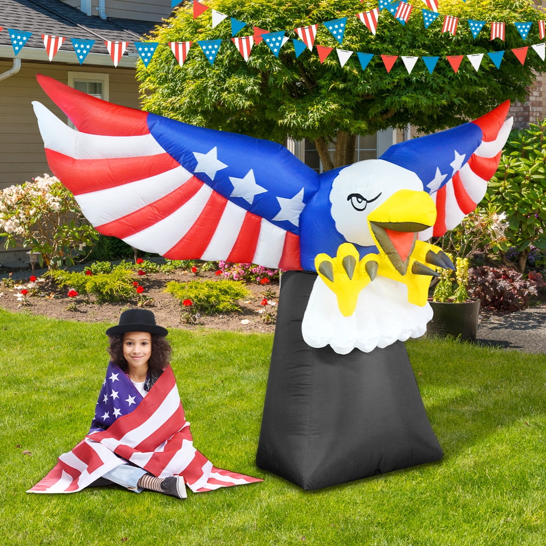 GOOSH 8.5FT Width 4th of July Inflatable Decorations Patriotic Blow Up Yard Inflatables with LED Lights Holiday Inflatables July 4 Clearance for Outdoor Yard Garden Lawn Decor