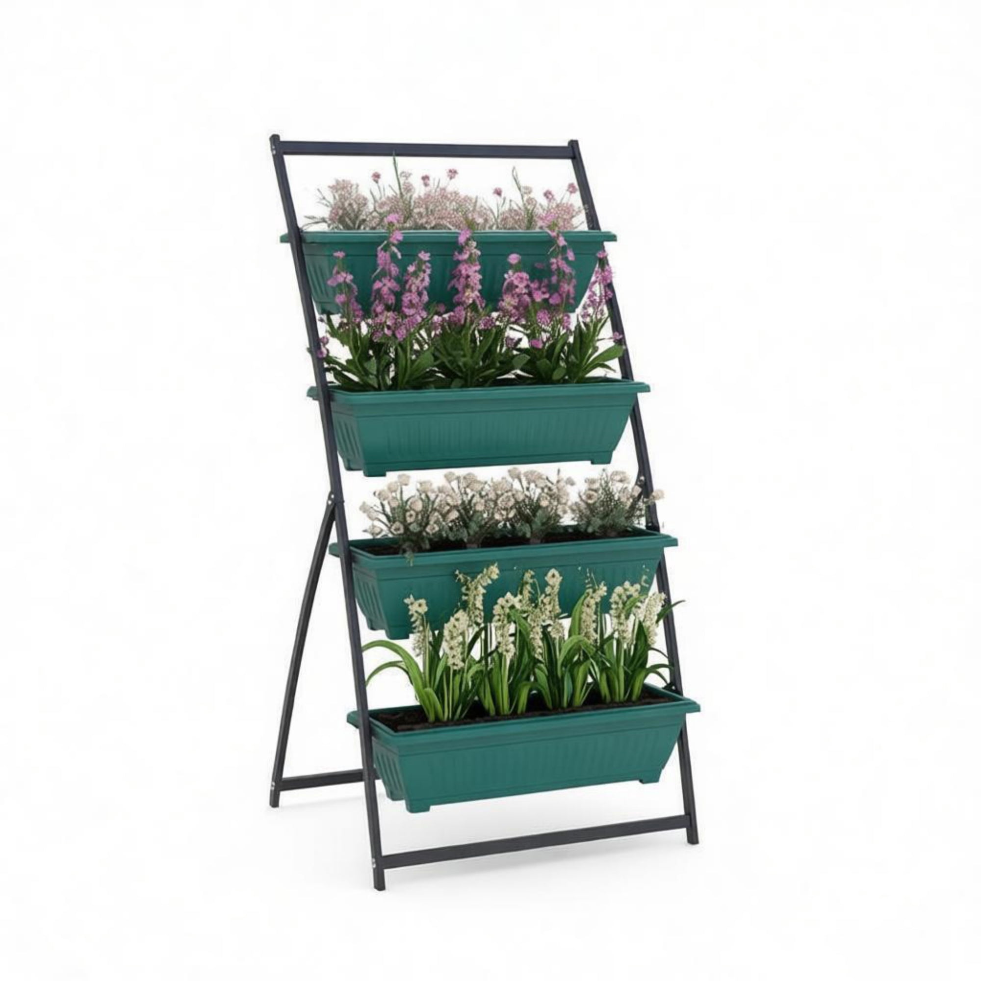 4-Tier Green Vertical Raised Garden Planter, Sturdy 4-Box Outdoor Plant Stand Grow Container for Plants