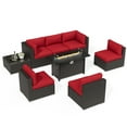 thumbnail image 5 of SUNCROWN 8-Piece Outdoor Patio Furniture Sofa Set All-Weather Wicker Sectional Conversation Set with Modern Glass Coffee Table, Cushions and Fire Pit Table, Red, 5 of 7