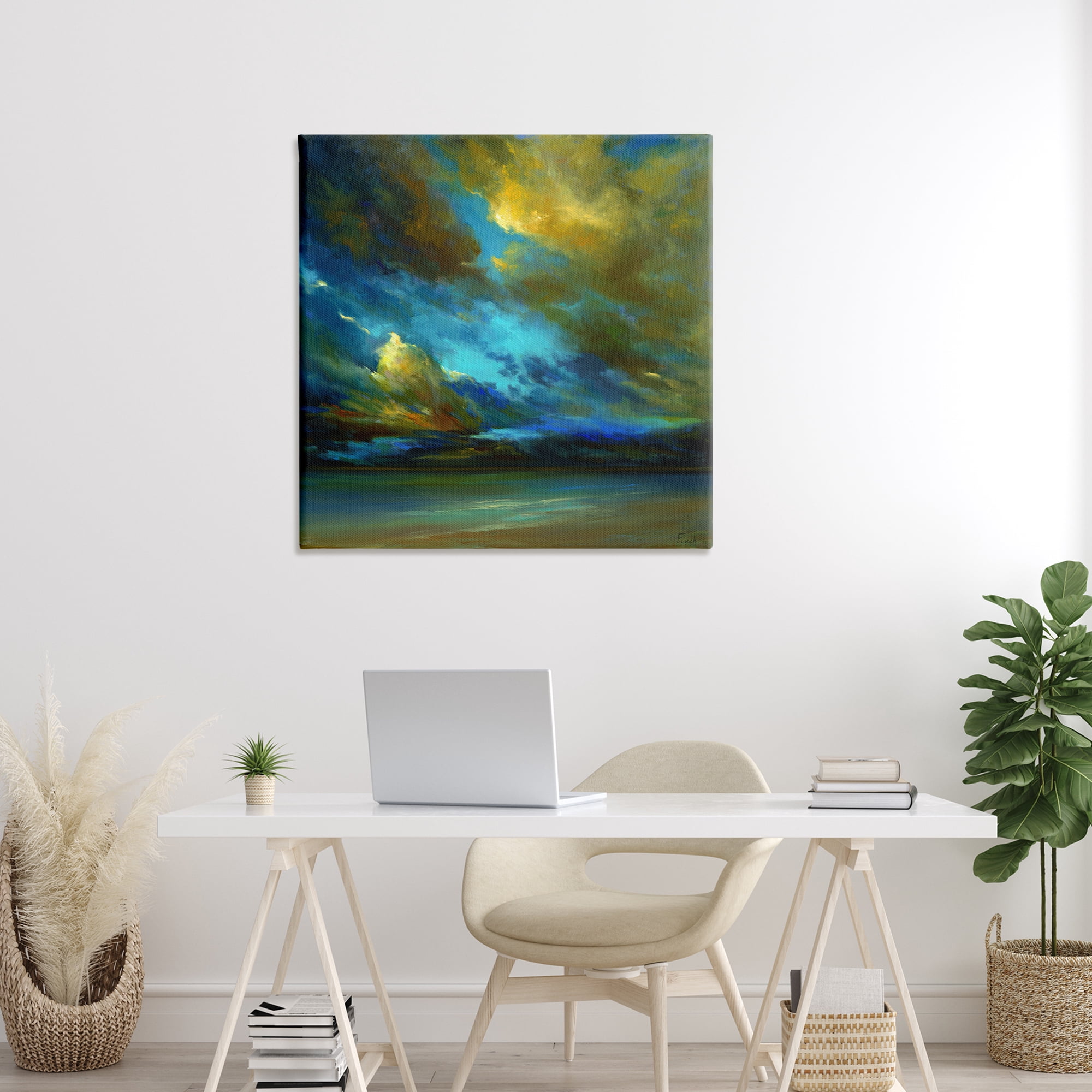 Stupell Industries Yellow Streaked Sky Landscape & Nature Painting Wrapped Canvas Art Print Wall Art, 36 x 36