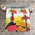 thumbnail image 3 of Ambesonne Retro Quilted Bedspread Set 3 Pcs, Tower Street Fashion, King Size, Orange and Red, 3 of 3