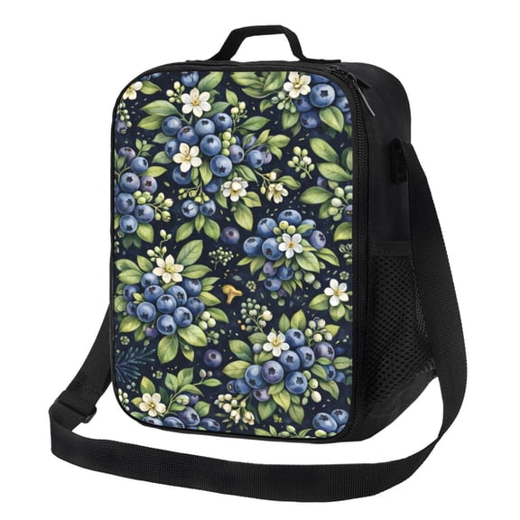 Blueberry Floral Lunch Bag Insulated Thermal Lunch Box with Shoulder Strap & Handle for Women and Men